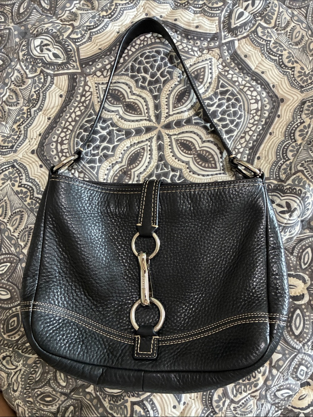 Black Leather Shoulder Bag with Silver Hardware